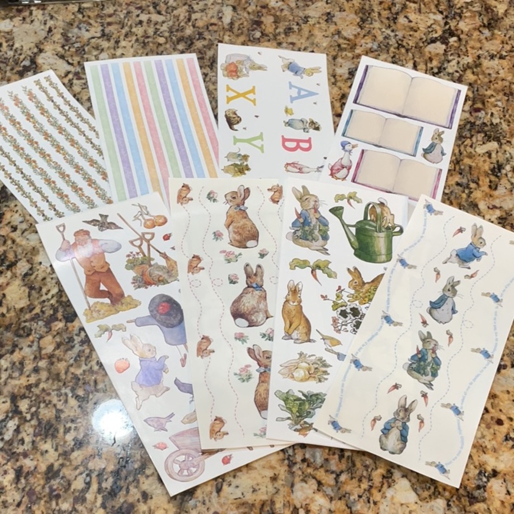 RARE 8 Sheet set BIG Peter Rabbit Beatrix Potter sticker value pack NWT